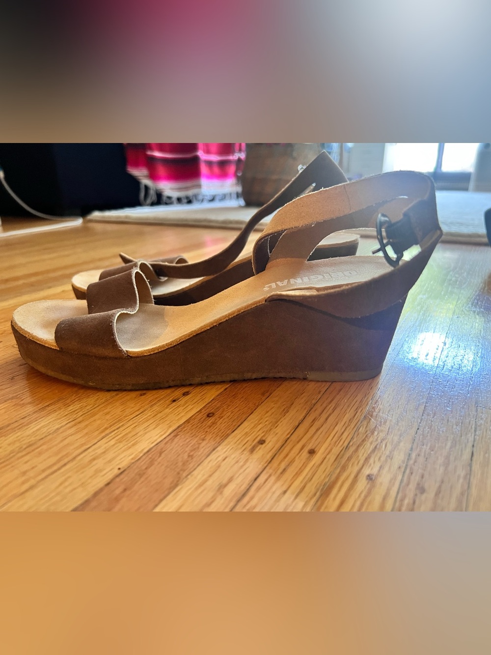 Clark’s Originals - Brown Suede Ankle-Strap Wedge Sandals